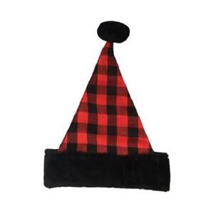 Christmas Santa Hat Small Red and Black Checkered 17″ Tall by Merry Brite